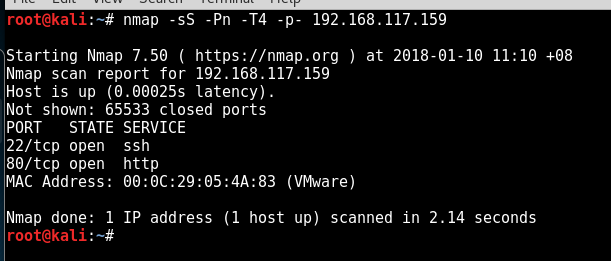 The output from running nmap on all ports