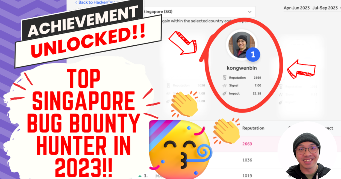 Top Singapore Bug Bounty Hunter in 2023!! I Topped the Singapore Rep Leaderboard 2023 after 7 years